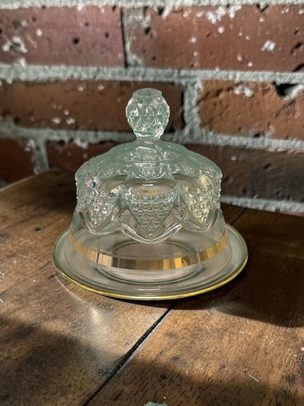 Vintage Pressed Glass Butter Dish Gold Trim Underplate Replacement